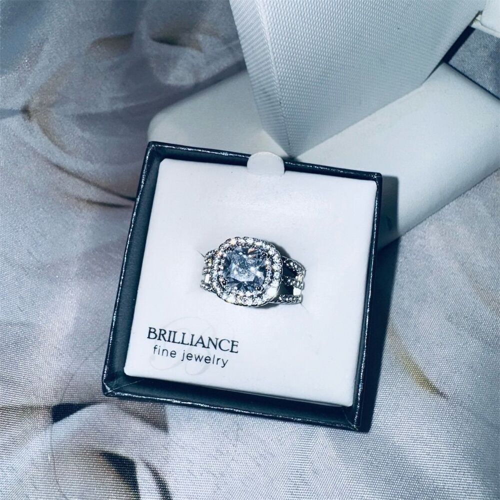 Women's Sterling Silver Halo Zircon Engagement Ring Cushion Cut 3ct center 8 - Picture 2 of 11